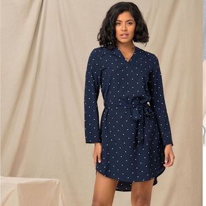 SOLD BlushMark Navy Blue and White Belt Polka Dot Dress